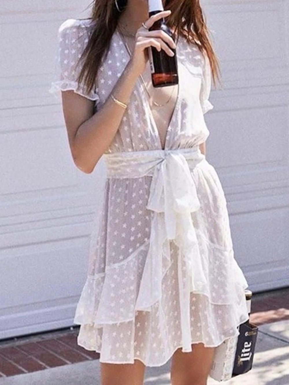 For Love & Lemons Fire Cracker White Star Mini Dress